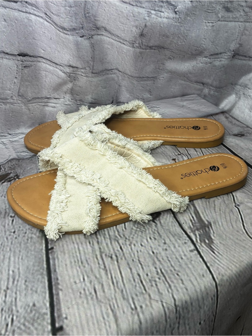 Boho Islandcore Canvas Frayed Criss Cross Resort Summer Slide Sandals‎ GUC 9/10